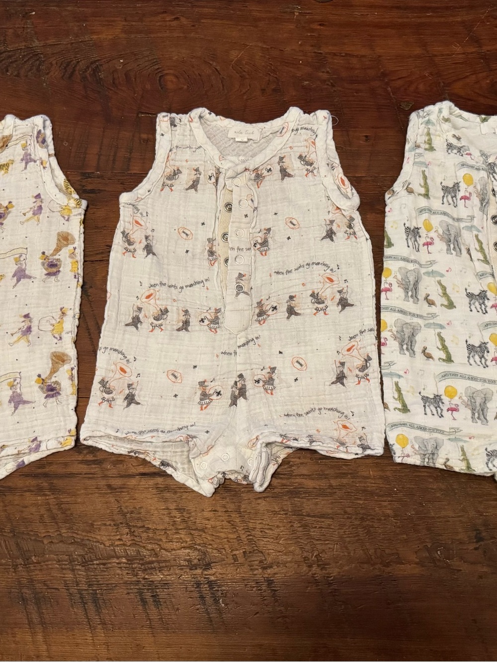 Unbranded White Muslin Kids Sleeveless Pajama Romper with Animal Print